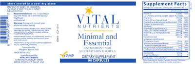 Photo of the Vital Nutrients Minimal and Essential label