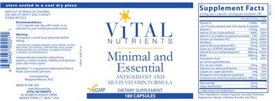 Photo of the Vital Nutrients Minimal and Essential label