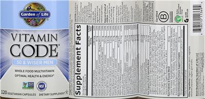 Photo of the Garden of Life Vitamin Code 50 & Wiser Men label