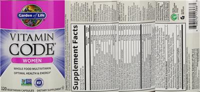 Photo of the Garden of Life Vitamin Code Women label