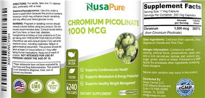 Photo of the NusaPure Chromium Picolinate 1000 mcg label