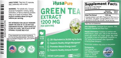 Photo of the NusaPure Green Tea Extract 1200 mg label