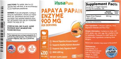 Photo of the NusaPure Papaya Papain Enzyme 900 mg label