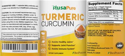 Photo of the NusaPure Turmeric Curcumin label