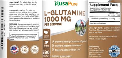 Photo of the NusaPure L-Glutamine 1000 mg label