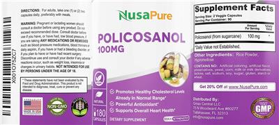 Photo of the NusaPure Policosanol 100 mg label