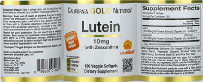 Photo of the California Gold Nutrition Lutein 10 mg (with Zeaxanthin) label