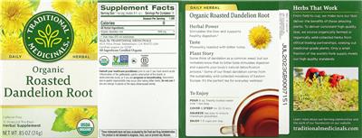 Photo of the Traditional Medicinals Organic Roasted Dandelion Root label
