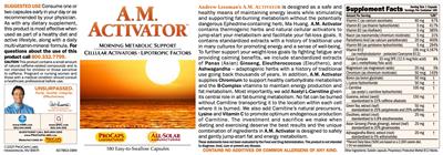 Photo of the ProCaps Laboratories A.M. Activator label