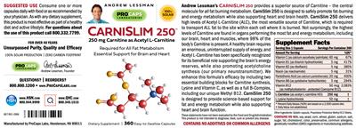 Photo of the ProCaps Laboratories CarniSlim 250 label