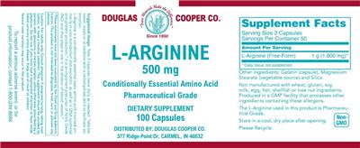 Photo of the Douglas Cooper Co. L-Arginine 500 mg label
