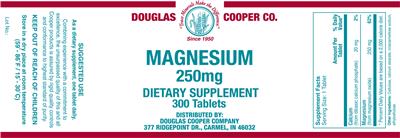 Photo of the Douglas Cooper Co. Magnesium 250 mg label
