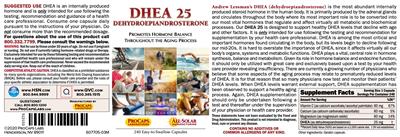Photo of the ProCaps Laboratories DHEA 25 label