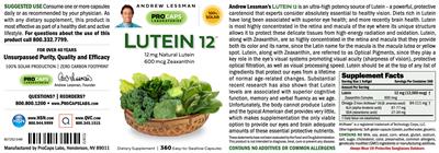Photo of the ProCaps Laboratories Lutein 12 label