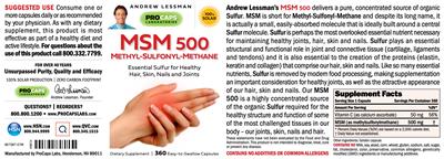 Photo of the ProCaps Laboratories MSM 500 mg label