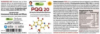 Photo of the ProCaps Laboratories PQQ 20 mg label