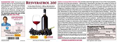 Photo of the ProCaps Laboratories Resveratrol 200 label