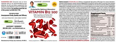 Photo of the ProCaps Laboratories Vitamin B12 500 label