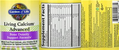 Photo of the Garden of Life Living Calcium Advanced label