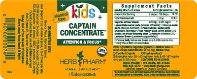 Photo of the Herb Pharm Kids Captain Concentrate label