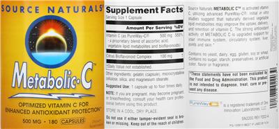 Photo of the Source Naturals Metabolic C 500 mg label