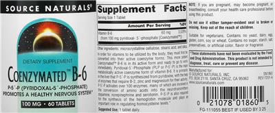 Photo of the Source Naturals Coenzymated B-6 100 mg label