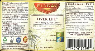 Photo of the Bioray Liver Life label