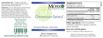 Photo of the Moss Nutrition Chromium Select label