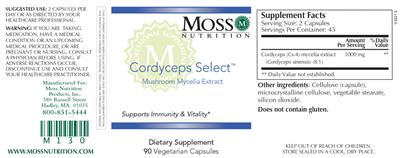 Photo of the Moss Nutrition Cordyceps Select label