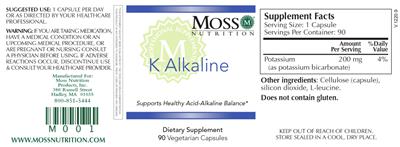 Photo of the Moss Nutrition K Alkaline label