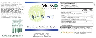 Photo of the Moss Nutrition Lipid Select label