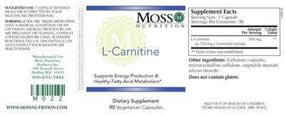 Photo of the Moss Nutrition L-Carnitine label