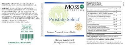 Photo of the Moss Nutrition Prostate Select label