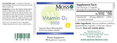Photo of the Moss Nutrition Vitamin D3 2000 label