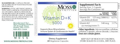 Photo of the Moss Nutrition Vitamin D + K 5000 label