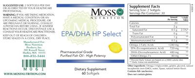 Photo of the Moss Nutrition EPA/DHA HP Select Lemon label