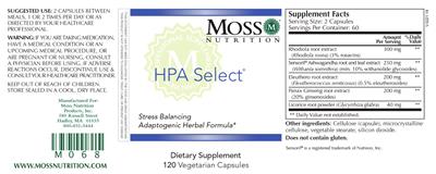 Photo of the Moss Nutrition HPA Select label