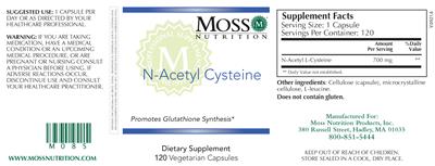 Photo of the Moss Nutrition N-Acetyl Cysteine label