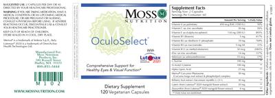 Photo of the Moss Nutrition OculoSelect label
