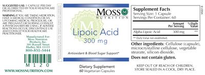 Photo of the Moss Nutrition Lipoic Acid 300 mg label