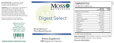Photo of the Moss Nutrition Digest Select label