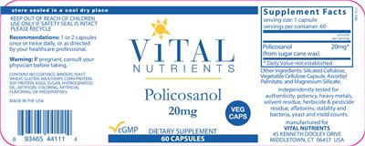Photo of the Vital Nutrients Policosanol 20 mg label
