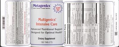 Photo of the Metagenics Multigenics Intensive Care label