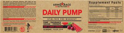 Photo of the Arms Race Nutrition Daily Pump Tart Candy Strings label