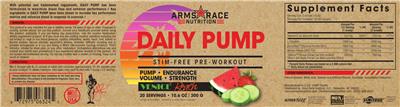 Photo of the Arms Race Nutrition Daily Pump Venice Beach label