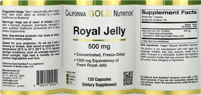 Photo of the California Gold Nutrition Royal Jelly 500 mg label
