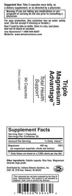 Photo of the Indiana Botanic Gardens Triple Magnesium Advantage label