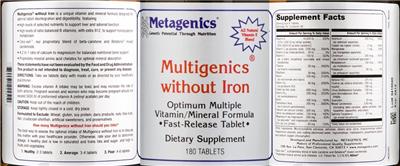 Photo of the Metagenics Multigenics without Iron label