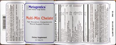 Photo of the Metagenics Multi-Min Chelate label