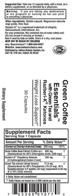 Photo of the Indiana Botanic Gardens Green Coffee Essentials With Green Tea And Razberi-K Ketones label